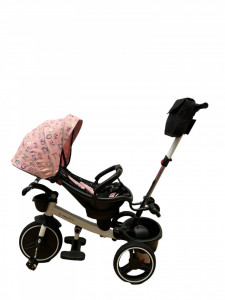 Tricicleta Pliabila SL01, Culoare Roz Imprimeu Litere, Cu Scaun Rotativ si Pozitie de Somn - Img 5