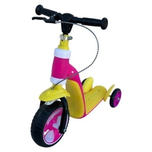 Trotineta ride-on convertibila 2in1: tricicleta si trotineta, cu frane, Galben-Roz - Img 7