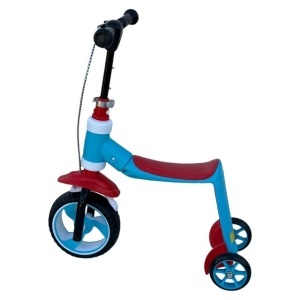 Trotineta ride-on convertibila 2in1: tricicleta si trotineta, cu frane, Albastru-Rosu - Img 3