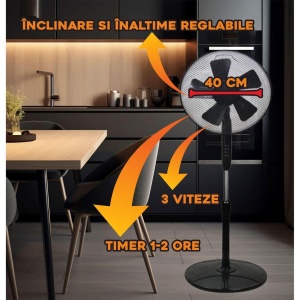 Ventilator cu picior Hausberg HB5200 Speed, 40 cm, 3 viteze,timer 1-2 ore - Img 3