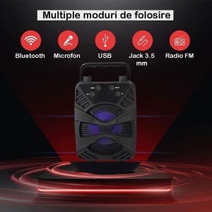 Boxa Cu Suport De Telefon , Audio Bluetooth 3″ KTS1337, LED, Radio FM, Suport MP3, USB si Card TF, Negru - Img 7