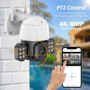 Camera de supraveghere WIFI 8 MP, 12 LED, exterior/interior, Ultra HD 4K, 4X zoom, rotire, leduri lumina, comunicare bidirectionala, stocare card/cloud, senzor miscare, Alb - Img 3