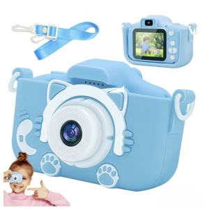 Cameră Foto Digitală pentru Copii, Albastru/ Vernil cu Husă Detasabilă
