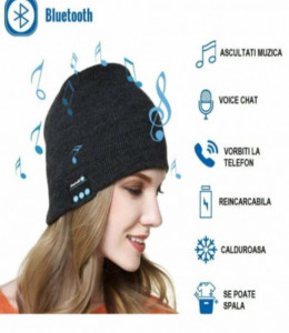 Fes Gri Inchis, Caciula Smart, cu casti si microfon intergrat, Bluetooth, Handsfree si Muzica, tricot, - Img 8
