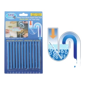 Kit curatare, set 12 betisoare, pentru scurgeri, elimina mirosul neplacut, descompune murdaria din tevi, elimina acumularea, 10 x 0, 5 cm