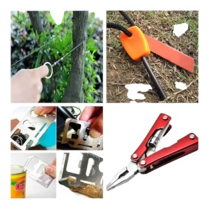 Kit supravietuire SOS 7in1, toate accesoriile necesare intr o cutie metalica - Rosu - Img 5