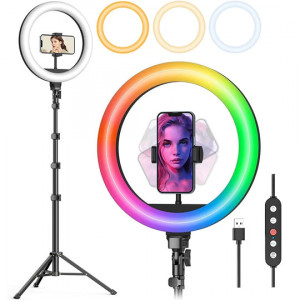Lampa Circulara LJJ-22, Ring Light , 56cm/22Inch, LED, Trepied Extensibil, 9 Trepte Reglaj, Multicolor - Img 2