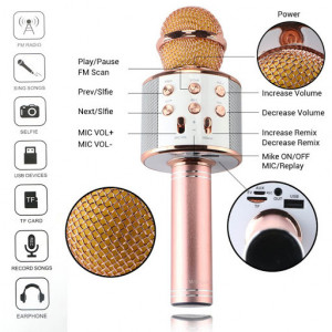 Microfon Karaoke Pentru Copii, Gold WS-858, wireless, acumulator 1800mah, iOS si Android - Img 6