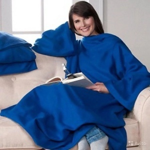 Patura cu Maneci Snuggie, Albastra, Stil Hanorac - Img 2