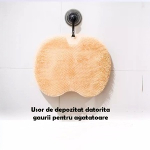 Perie din silicon e cu ventuze pentru exfoliere si curatare spate si picioare, portocaliu, 25x30 cm - Img 3