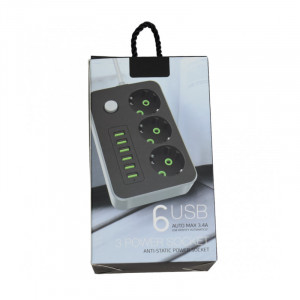 Prelungitor cu 3 Prize si 6 Huburi USB, Power Socket - Img 3
