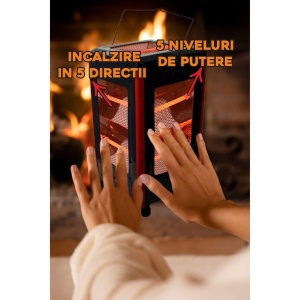 Radiator electric Hausberg HB-8802NG, 2200W, 5 niveluri de putere, incalzire in 5 directii, roti deplasare, maner pentru transport, protectie pentru rasturnare, Negru - Img 11