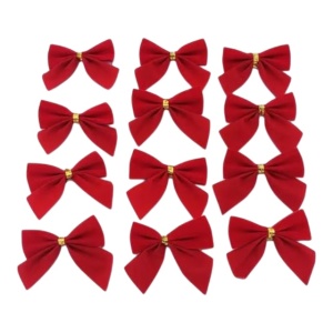 Set 12 Fundite de catifea ,decorative pentru brad, Rosu