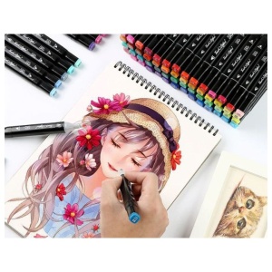 Set 40 markere multicolore cu 2 capete pentru scriere, geanta depozitare  - Img 3