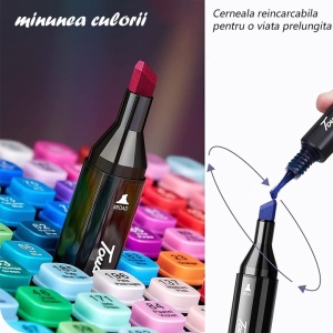 Set 48 markere , 2 capete subtire si gros, cu geanta de depozitare, Multicolor - Img 4