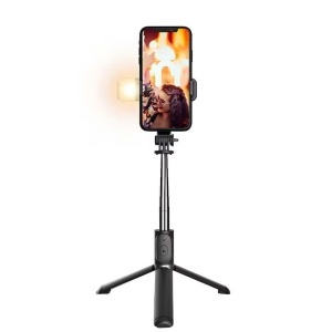 Stick selfie Bluetooth cu lumină de umplere și trepied, tijă selfie multifuncțională cu control wireless