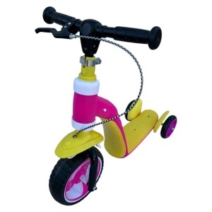 Trotineta ride-on convertibila 2in1: tricicleta si trotineta, cu frane, Galben-Roz - Img 5