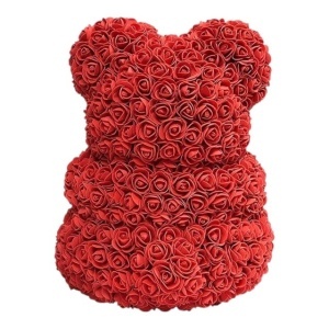 Ursulet floral din Trandafiri, Urs Decorat Manual 25 cm rosii