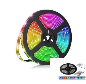 Banda LED Multicolor RGB, 5 metri lungime, 12 V, cu Controler, Telecomanda si Transformator