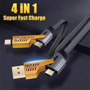 Cablu de Date Incarcare Rapida si Transfer Date 4-in-1 USB-C PD 65W/27W, 1M - Type-C, USB-A, Compatibil iPhone, iPad, Samsung, Huawei, Android, Laptopuri si Power Bank, multicolor - Img 2