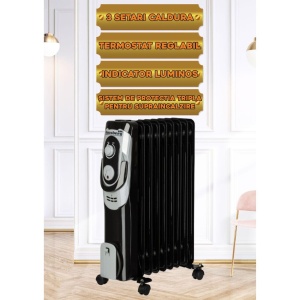 Calorifer electric Hausberg HB-8910NG, 2000 W, 9 elementi, 3 nivele de putere, termostat reglabil, Negru - Img 5