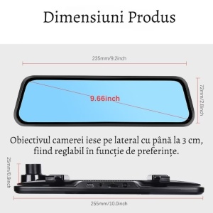 Camera de bord auto tip OGLINDA WiFi 4K , Fata 4K + spate 1080P, Touch Screen de 9,66 inch, Carplay si Android auto, Transmitator FM, Senzor-G, Night-Vision , Negru deschis, NAVIGATIE UNIVERSALA - Img 7