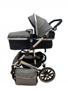 Carucior 2 in 1 Reversibil, T1, Gri, Landou si Sport, cu landou reversibil, cadru aluminiu si geanta cadou