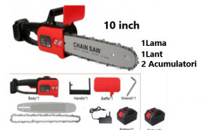 Drujba Motofierastrau 10 inch, 25,4 cm, cu 1Lama, 1Lant si 2Acumulator, Lithium, 48V