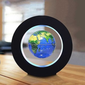 Glob Magnetic Levitant, Iluminare LED, Suport Rotund, Cablu de Alimentare, Rotatie Automata, Albastru, Glob pamantesc magnetic, care leviteaza cu iluminare LED, albastru, rotund, 18 cm x 18 cm - Img 2