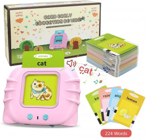 Joc Interactiv, ALBASTRU, Cititor Carduri in Limba Engleza Kitty Cards Reader, Invata Engleza 112 bucati carduri flash 224 de cuvinte, 2 ani+, Jucarie educativa Montessori, 0100ZD - Img 2