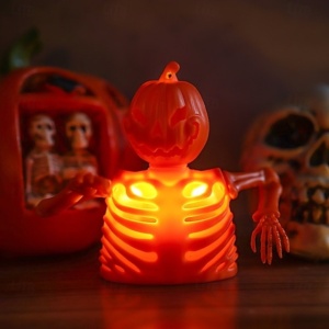 Lumânare cu LED-uri, jumătate de schelet, craniu, dovleac, decorațiune de Halloween, Portocaliu - Img 3