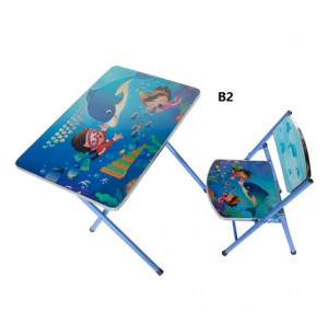 Masuta si Scaunel Pliabile B2, Imprimeu Copii cu Balena, Reglabile pe Inaltime