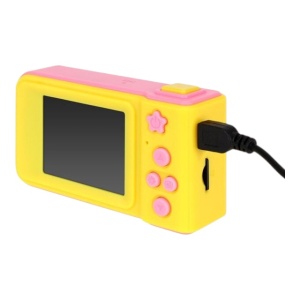Mini camera pentru copii, incarcare USB, microSD , galben/roz - Img 2