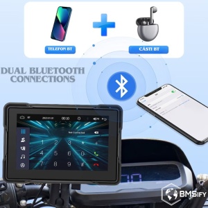 Navigatie GPS 5” pentru Motociclete, Android Auto & Apple CarPlay, Mirroring, Ecran IPS Tactil, Bluetooth Dual, FM Transmitter, Rezistenta la apa IP65, Control vocal, Suporturi Multiple - Img 3