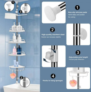 Organizator Multifunctional de Colt Multi Corner Shelf, Pentru Baie si Bucatarie, cu 4 etajere, inaltime 100-320 cm, ideal pentru lipsa de spatiu de stocare - Img 4
