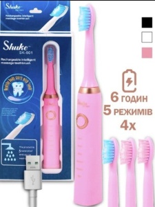 Periuta Electrica cu 5 Moduri de Curatare si 2 Capete – Reincarcabila, Inteligenta, Masaj Gingival, Rezistenta la Apa, Roz - Img 3