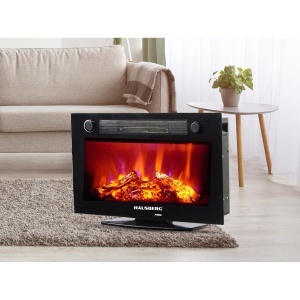 Șemineu Electric de Birou HAUSBERG HB-8226NG, 1800 W, Efect de Flacără, Încălzire PTC, Sticlă Securizată, Telecomandă, Negru - Img 3