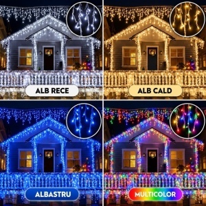 Set 3 Instalații Franjuri LED 3 x 12 m (36 m), Alb Cald