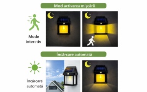 Set 8 Bucăți Lampă Solară de Perete Exterior cu Senzor de Mișcare și Senzor Crepuscular, 3 Moduri Iluminare - Img 3