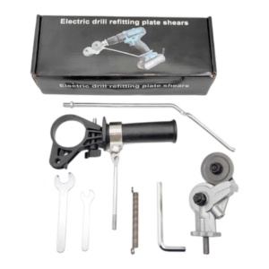 Set adaptor cu role pentru taiat tabla si materiale din fier pentru surubelnita electrica, cu maner, argintiu-negru - Img 2