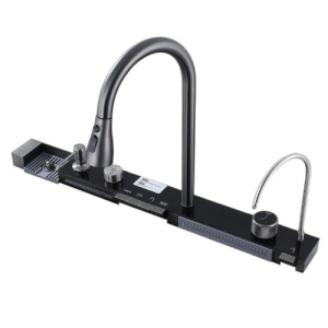 Set chiuveta multifunctionala HAUSBERG HBC-9955NG din otel inoxidabil, baterie dubla, cuva perforata fructe/legume, cuva universala cu dop scurgere, tocator, 750x460x220 mm, accesorii incluse, Negru - Img 7