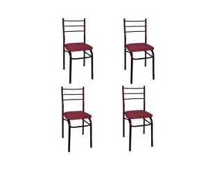 Set de 4 Scaune Metalice Rosu/Visiniu cu Sezut Tapitat - Img 1