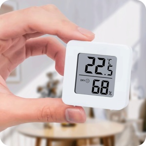Termometru digital de camera cu higrometru, mini afisaj LCD temperatura si umiditate, indicator confort, pentru casa, birou si camera copil - Img 3