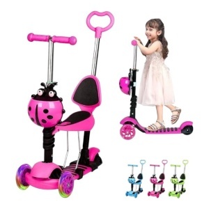 Trotineta 5 in 1 Buburuza roz, cu spatar, scaun si maner reglabil - Img 4