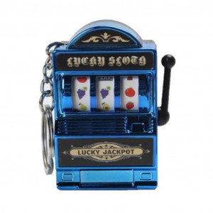 Breloc Lucky Slot Machine, Albastru, interactiv, maneta functionala, 6 cm x 4 cm