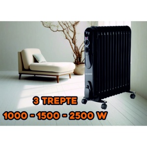 Calorifer electric cu ulei HAUSBERG HB-8935, 3 trepte, 1000-1500-2500 W, 13 elementi 110 mm x 580 mm, termostat reglabil, maner si rotite pentru o deplasare facila, indicator luminos functionare, negru - Img 2