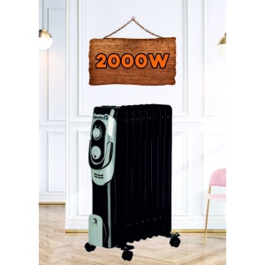 Calorifer electric Hausberg HB-8910NG, 2000 W, 9 elementi, 3 nivele de putere, termostat reglabil, Negru - Img 2