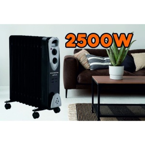 Calorifer electric Hausberg HB-8911NG, 2500 W, 11 elementi, 3 trepte de putere, Termostat reglabil, Protectie supra-incalzire, Protectie anti-rasturnare, Indicator luminos, Negru - Img 3