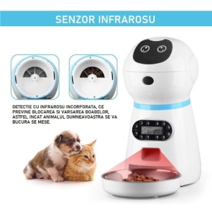 Dispenser automat de hrana pentru caini/pisici, capacitate 3.5l,alb - Img 2