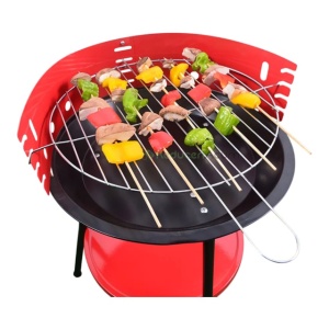 Gratar Rotund Din Metal Pe Carbuni, Pentru Gradina, Rosu, 36cm - Img 2